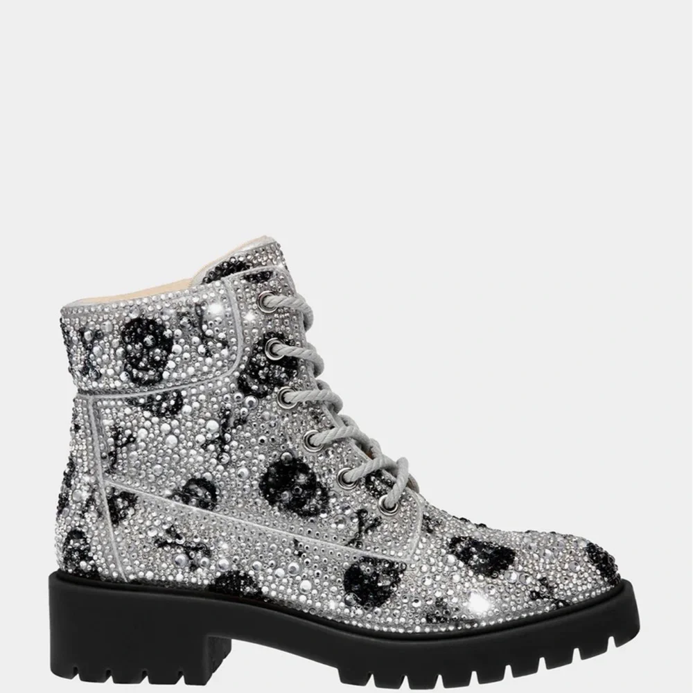 Betsey Johnson Sparkling Silver and Black Ankle Boots Halloween - Picture 6 of 8